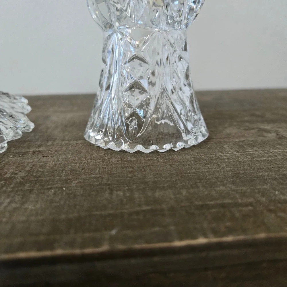 Vintage Pressed Glass Set Diamond Point Candy Dish and Toothpick Holder Clear